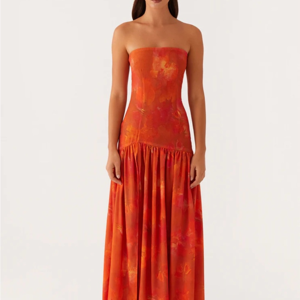 Peppermayo Orange Strapless Sundress for Wedding Guest